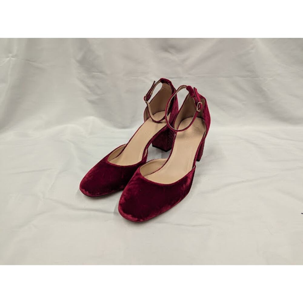 J. Crew Massie Studded Deep Ruby Velvet Ankle Strap Heels size 11